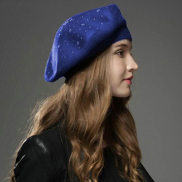 6112 Women Beret Hat French Wool Beanie Cap Classic Solid Color Autumn main image 4